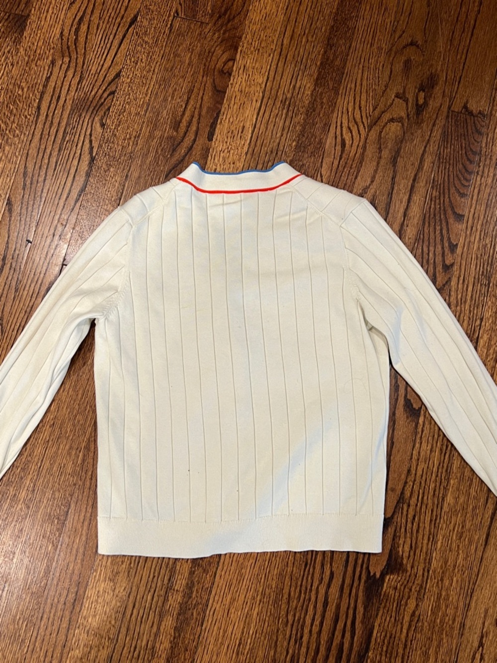 KULE Cream Ribbed Cardigan with Red & Blue Piping - Picture 5 of 6